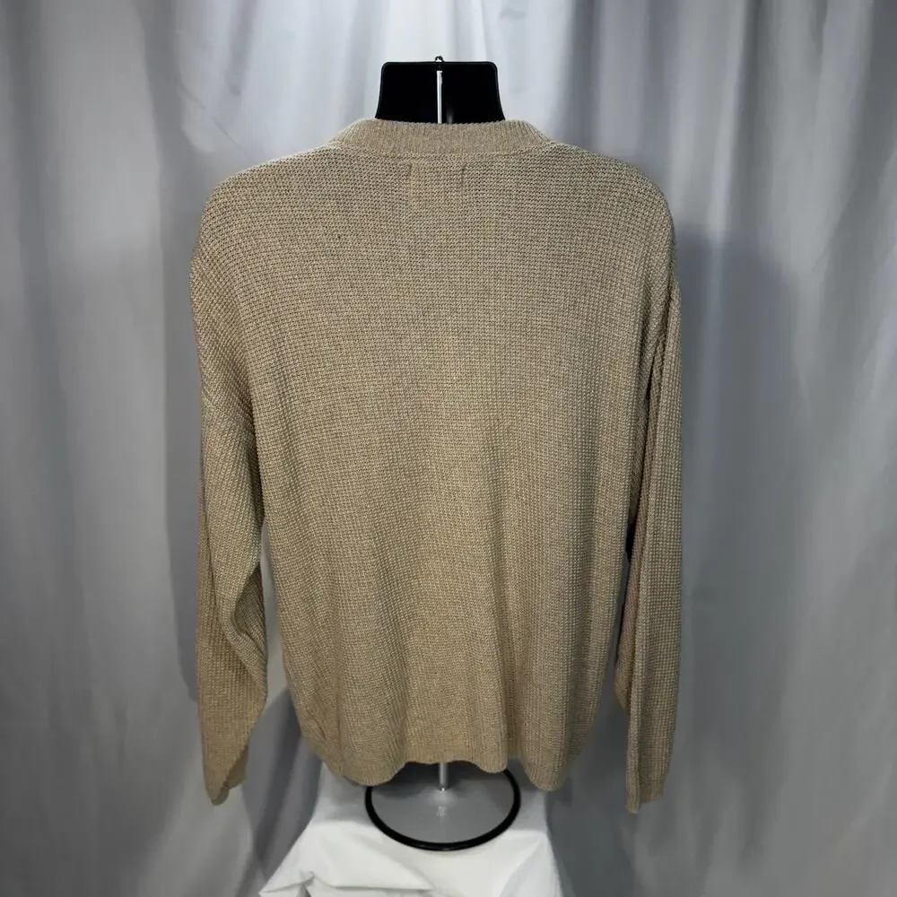 Woolrich Henley Sweater Men's L Oatmeal Beige Waffle Knit Thermal Cotton Cozy